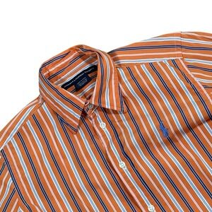 Ralph Lauren Sport Womens Orange Striped Button Down Shirt Long Sleeve Cotton 12